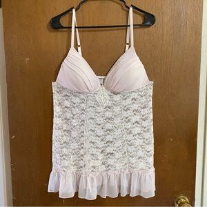 Large light pink and white lace lingerie mini dress